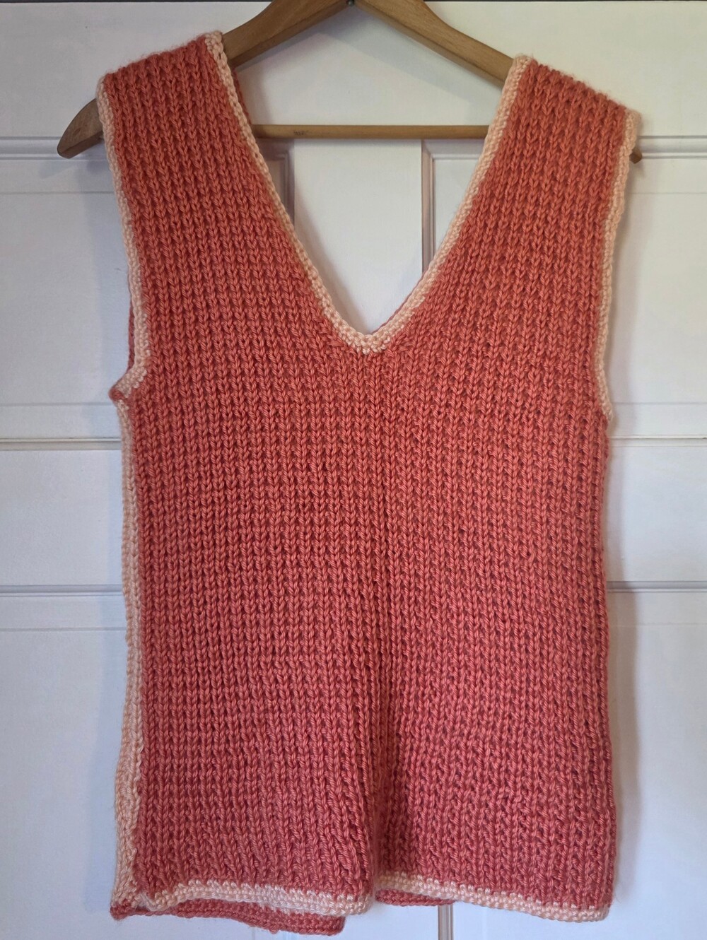 Handknit And Interchangable Coral & Soft Peach V-Neck Sleeveless Sweater Vest